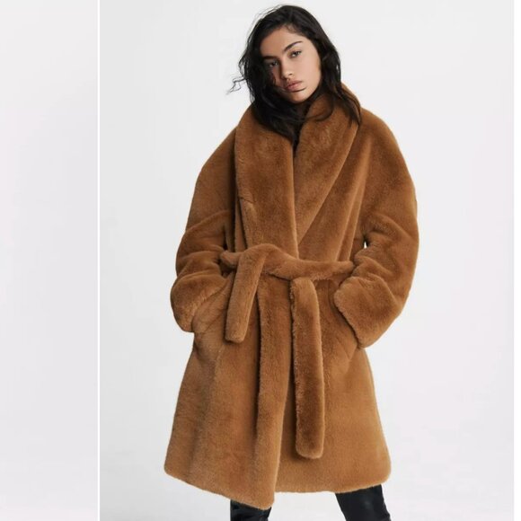Rag & Bone Bijou Faux Fur Coat Oversized Fit Coat Medium, Camel